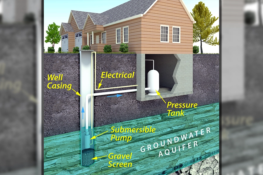 A modern private well diagram for a residential home in Central IL.
